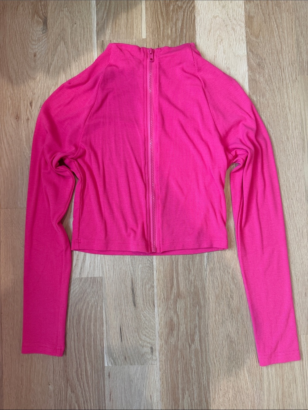 Hot Pink Long Sleeve Cropped Zip Top